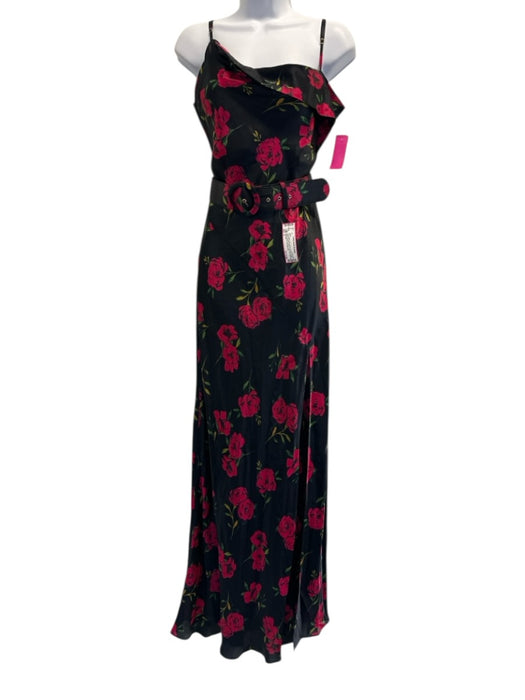 Nicholas Size 6 Black, Pink, Green Viscose & Silk Spaghetti Strap Rose Gown Black, Pink, Green / 6