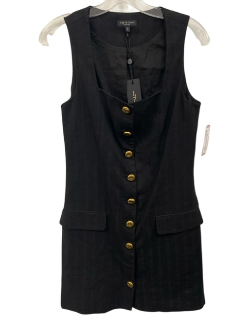 Rag & Bone Size 4 Black Cotton & Linen Brass Hardware Button Down Dress Black / 4