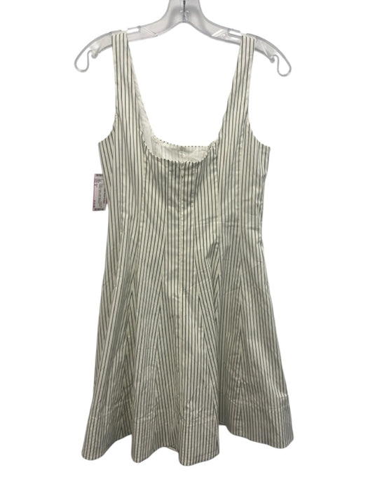 Staud Size 8 Cream & Green Cotton Blend Pinstripe Paneled Above Knee Dress Cream & Green / 8