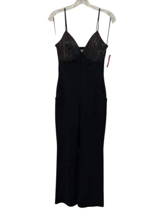 Chiara Boni Size 8 Black Polyamide Blend Rhinestone V Neck Slim Flare Jumpsuit Black / 8