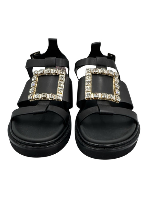 Roger Vivier Shoe Size 40 Black, Gold, Clear Leather Upper Crystal Sandals Black, Gold, Clear / 40