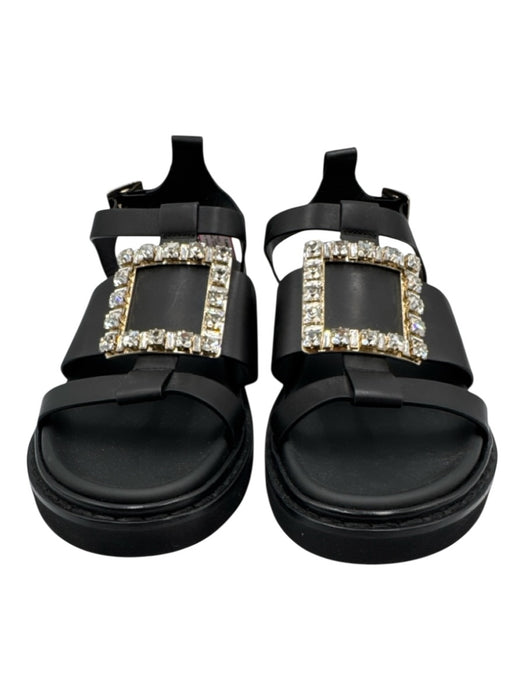 Roger Vivier Shoe Size 40 Black, Gold, Clear Leather Upper Crystal Sandals Black, Gold, Clear / 40