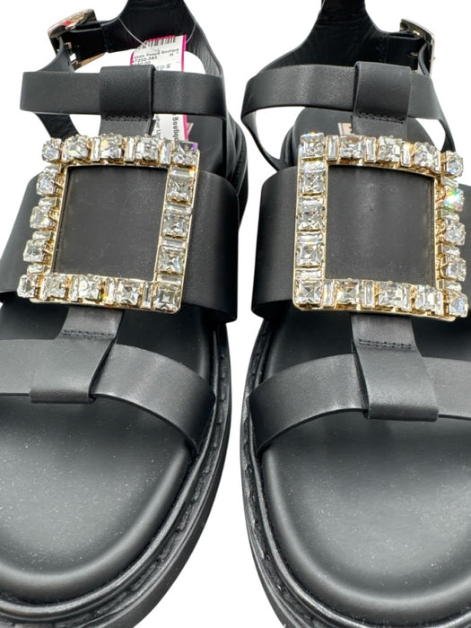 Roger Vivier Shoe Size 40 Black, Gold, Clear Leather Upper Crystal Sandals Black, Gold, Clear / 40