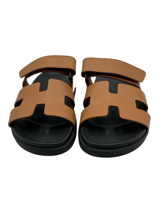 Hermes Shoe Size 40 Brown & Black Calfskin Rubber Sole Slide Sandals Brown & Black / 40