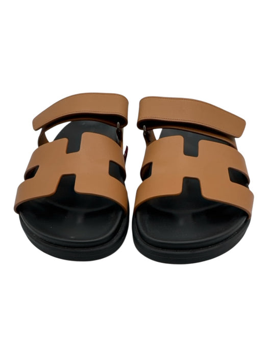 Hermes Shoe Size 40 Brown & Black Calfskin Rubber Sole Slide Sandals Brown & Black / 40
