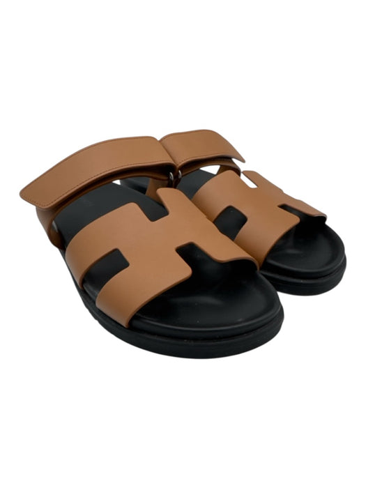 Hermes Shoe Size 40 Brown & Black Calfskin Rubber Sole Slide Sandals Brown & Black / 40