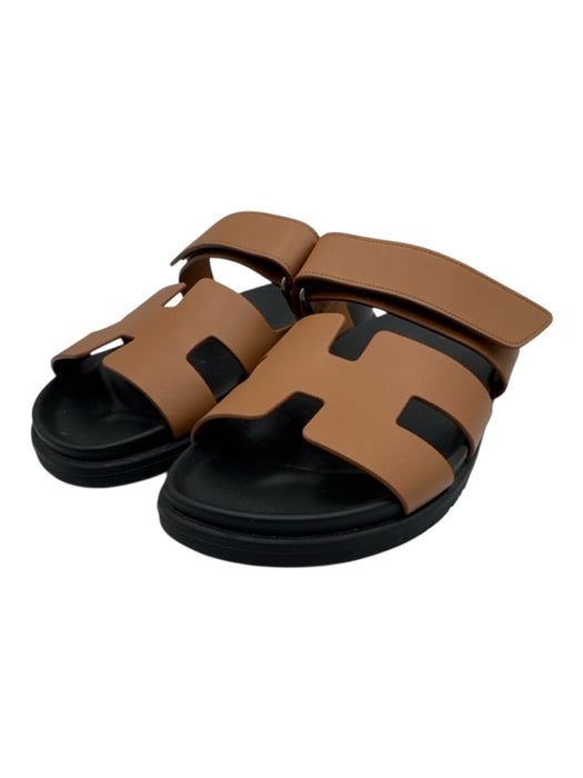 Hermes Shoe Size 40 Brown & Black Calfskin Rubber Sole Slide Sandals Brown & Black / 40