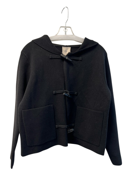 Sioni Size M Black Rayon Blend Knit Hood Patch Pockets Toggle Closure Jacket Black / M