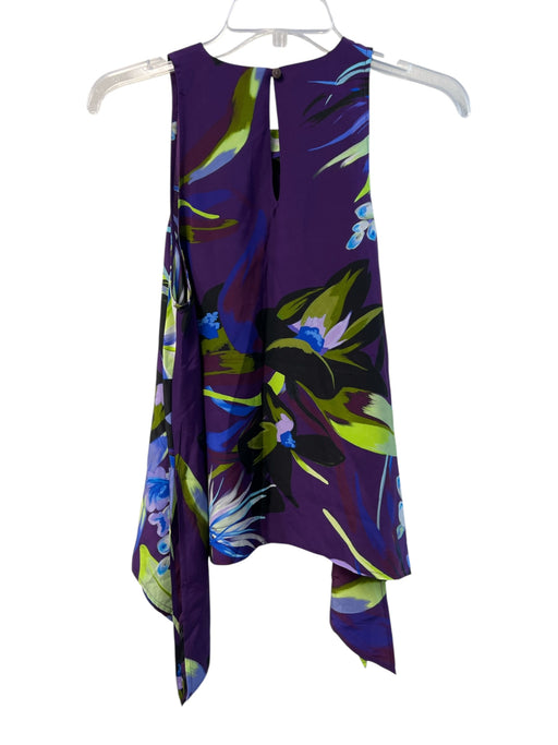 Psophia Vazquez de Castro Size M Purple & Multi Silk Crew Neck Back Button Top Purple & Multi / M