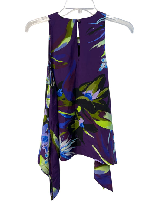 Psophia Vazquez de Castro Size M Purple & Multi Silk Crew Neck Back Button Top Purple & Multi / M