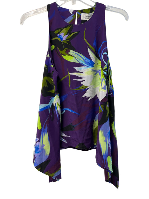 Psophia Vazquez de Castro Size M Purple & Multi Silk Crew Neck Back Button Top Purple & Multi / M