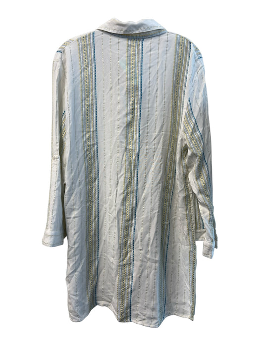 Elan Size L White & Multi Viscose Collared Button Up Striped Long Sleeve Tunic White & Multi / L