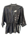 NY 77 Size 1 Black Cotton stand collar Front Zip 1/2 sleeve Abstract Jacket Black / 1