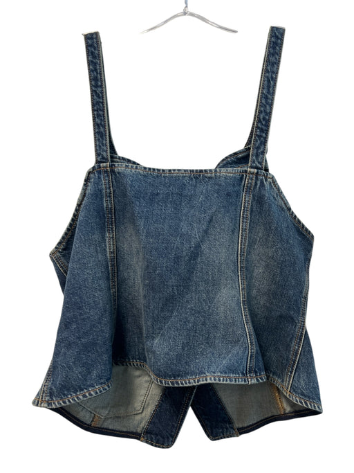 Ganni Size 40 Dark Wash Cotton Denim Gold Hardware Pockets Button Down Top Dark Wash / 40
