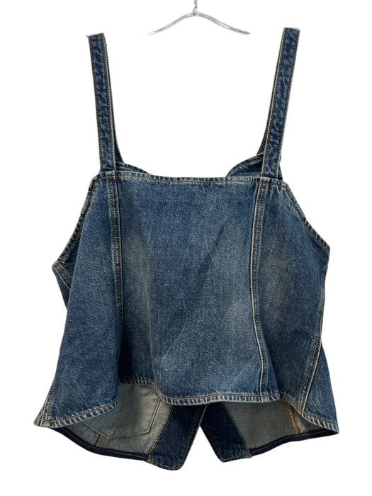 Ganni Size 40 Dark Wash Cotton Denim Gold Hardware Pockets Button Down Top Dark Wash / 40