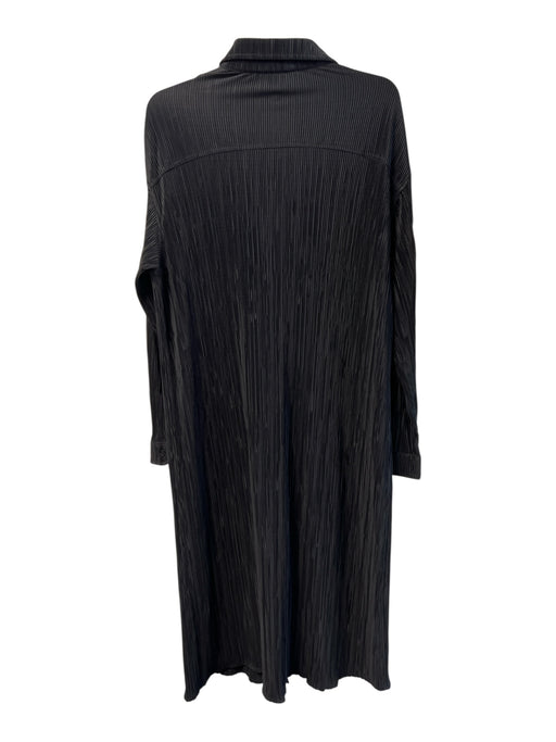 Alo Size S Black Polyester Collared 1/4 Button micro pleated Long Sleeve Dress Black / S