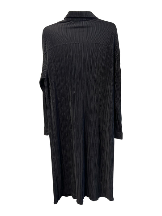 Alo Size S Black Polyester Collared 1/4 Button micro pleated Long Sleeve Dress Black / S