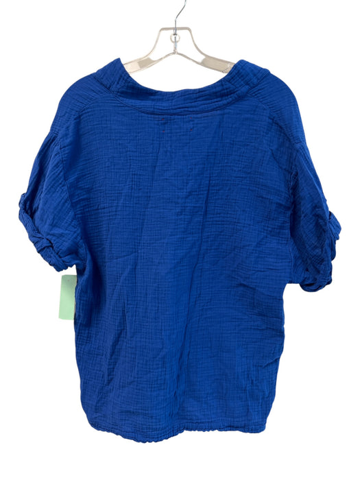 XiRENA Size S Blue 100% Cotton Short Sleeve solid color V Neck Top Blue / S