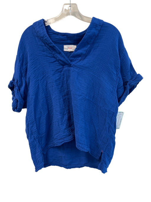 XiRENA Size S Blue 100% Cotton Short Sleeve solid color V Neck Top Blue / S