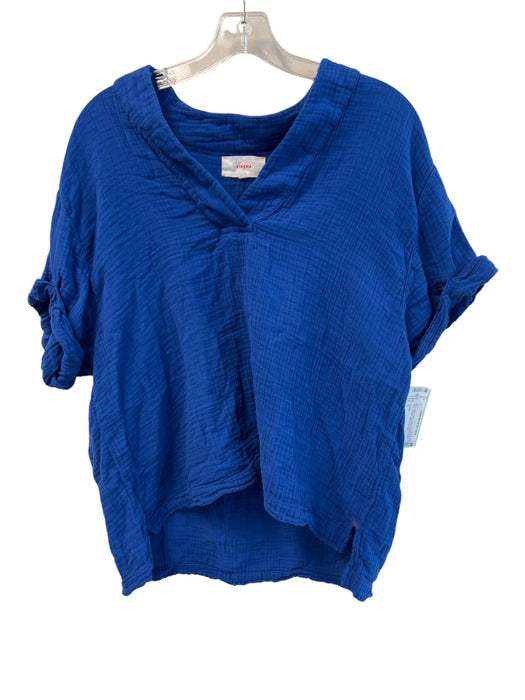 XiRENA Size S Blue 100% Cotton Short Sleeve solid color V Neck Top Blue / S