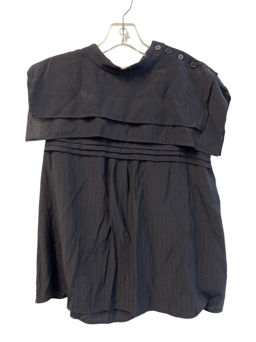 Moussy Size Est S Black Rayon Sleeveless Ruffle Detail Button Neck Top Black / Est S
