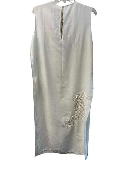 Zara Size L Ivory Polyester Sleeveless Beaded Design Side Slit Scoop neck Dress Ivory / L