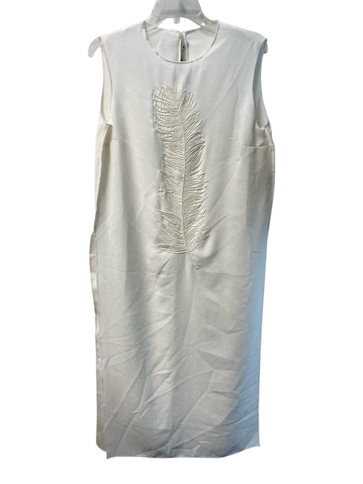 Zara Size L Ivory Polyester Sleeveless Beaded Design Side Slit Scoop neck Dress Ivory / L