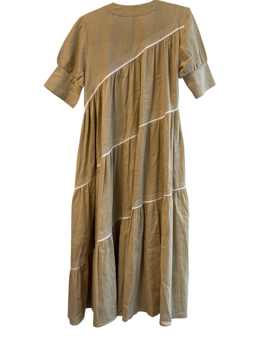 Lovebirds Size M Beige Linen & Cotton Assymetric Buttons Maxi Dress Beige / M