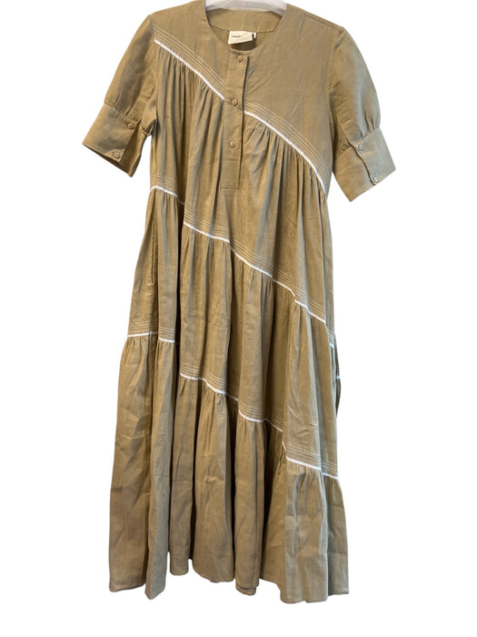Lovebirds Size M Beige Linen & Cotton Assymetric Buttons Maxi Dress Beige / M