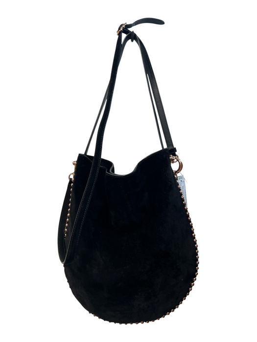 Alexander Wang Black Suede Rose Gold Hardware Magnetic Closure Chain Link Bag Black