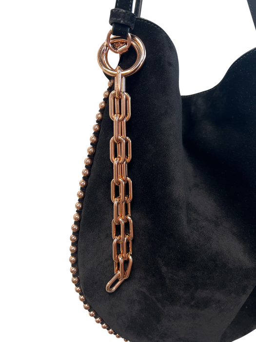 Alexander Wang Black Suede Rose Gold Hardware Magnetic Closure Chain Link Bag Black