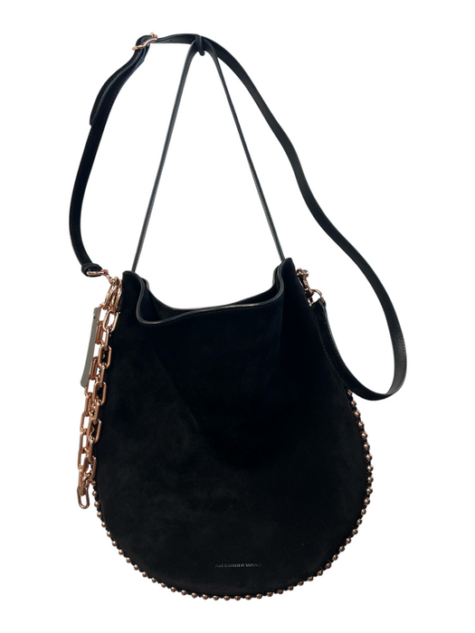 Alexander Wang Black Suede Rose Gold Hardware Magnetic Closure Chain Link Bag Black