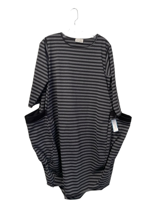 AQRL Size Est M Gray & Black Cotton Round Neck 3/4 Sleeve Striped Dress Gray & Black / Est M