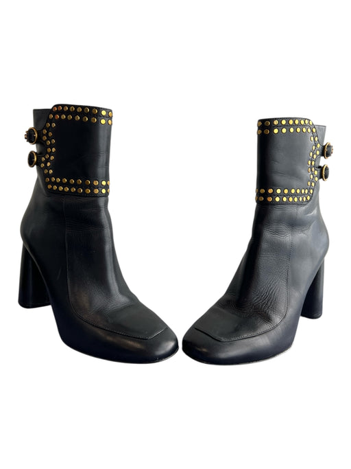 Tory Burch Shoe Size 8.5 Black Leather Upper round toe Gold Hardware Booties Black / 8.5