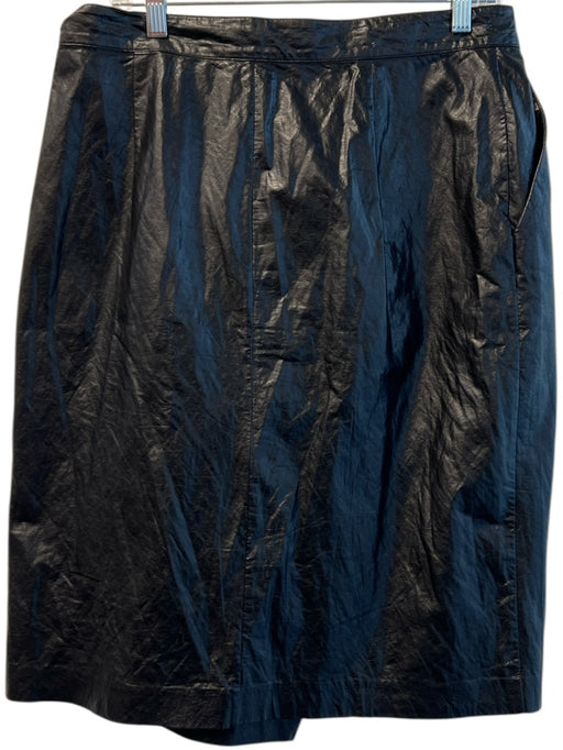 (Nude) Size 46 Black Polyurethane Blend Faux Leather Wrap Ruffle Front Skirt Black / 46