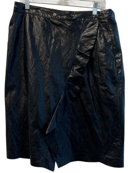 (Nude) Size 46 Black Polyurethane Blend Faux Leather Wrap Ruffle Front Skirt Black / 46