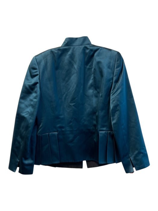 Akris Size 12 Blue 100% Silk short Standing Collar Seam Detail Pockets Jacket Blue / 12