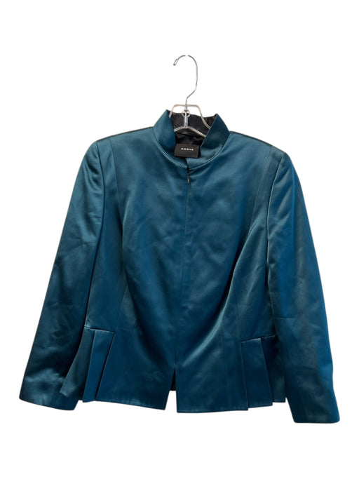 Akris Size 12 Blue 100% Silk short Standing Collar Seam Detail Pockets Jacket Blue / 12