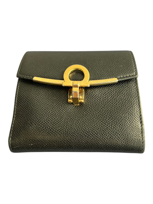 Salvatore Ferragamo AS IS Black Calfskin Leather Goldtone hardware Wallet Black