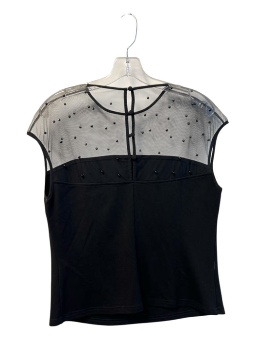 Abbey Glass Size L Black Nylon Blend Sheer Upper Round Neck Sleeveless Beads Top Black / L
