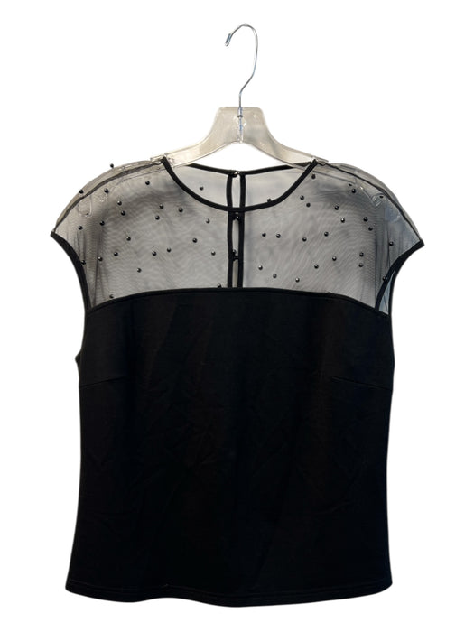 Abbey Glass Size L Black Nylon Blend Sheer Upper Round Neck Sleeveless Beads Top Black / L