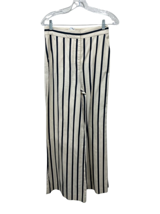 Veronica Beard Size 4 Cream & Navy Blue Cotton Striped Metallic Thread Pant Set Cream & Navy Blue / 4