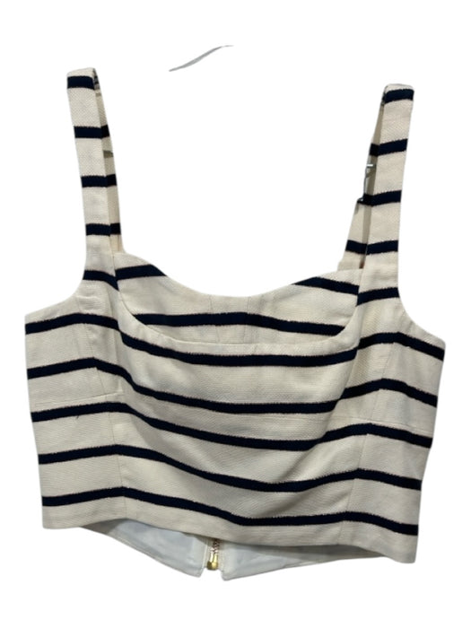 Veronica Beard Size 4 Cream & Navy Blue Cotton Striped Metallic Thread Pant Set Cream & Navy Blue / 4