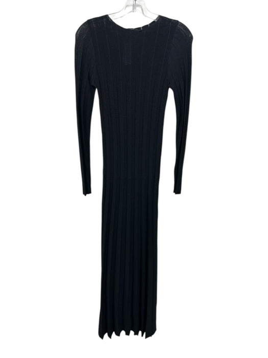 Zara Size S Black Viscose Blend Knit Long Sleeve Striped Accordian Pleat Dress Black / S
