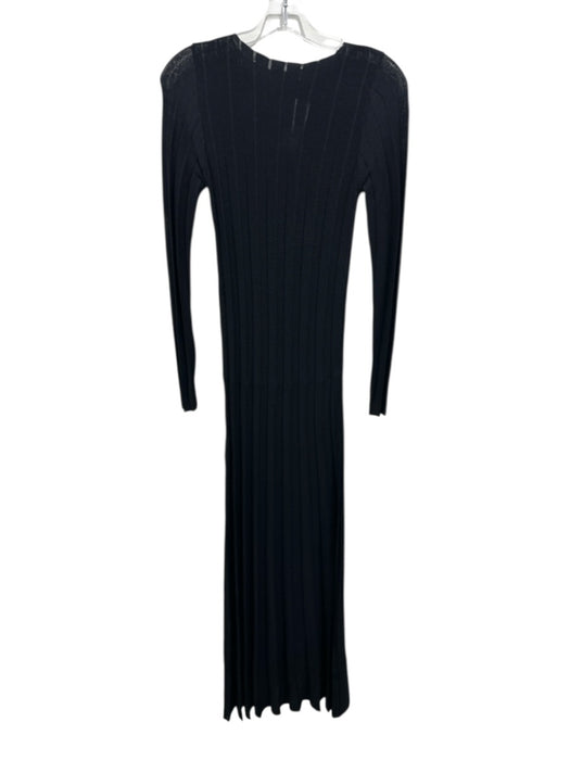 Zara Size S Black Viscose Blend Knit Long Sleeve Striped Accordian Pleat Dress Black / S