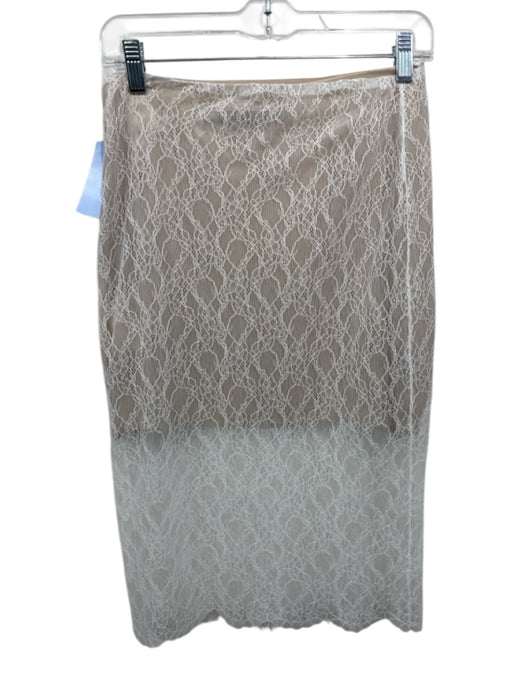 Enza Costa Size 1 White Nylon Floral Lace Side Zip Below the Knee Skirt White / 1