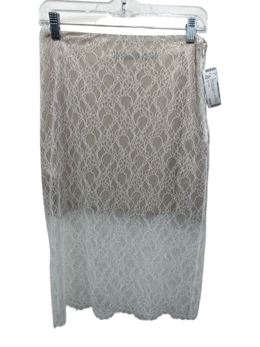 Enza Costa Size 1 White Nylon Floral Lace Side Zip Below the Knee Skirt White / 1