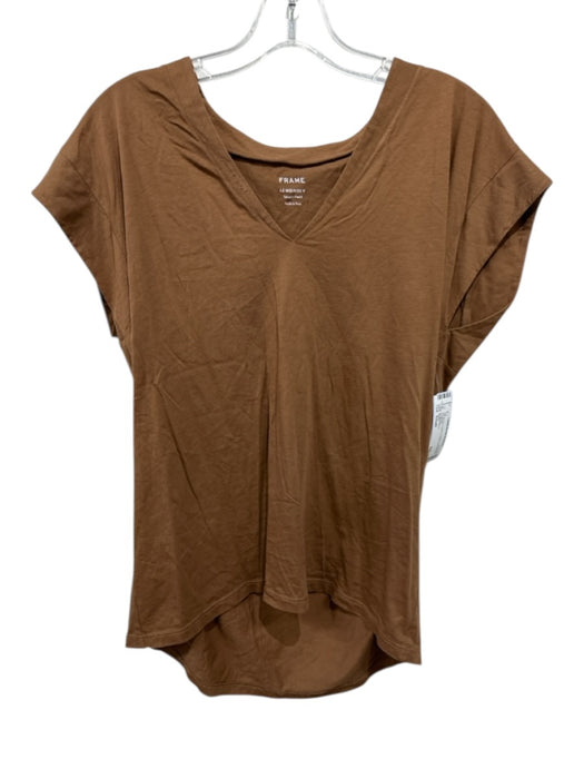 Frame Size Small Tan Brown Cotton V Neck Cap Sleeve Top Tan Brown / Small