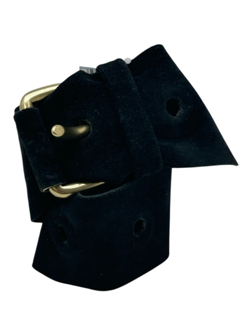 Linea Pelle Black Leather Suede Gold Tone Buckle Rectangle Wide Belts Black / S