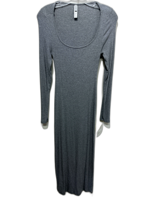 SKIMS Size S Gray Modal Blend Ribbed Knit Heathered Long Sleeve U Neck Dress Gray / S